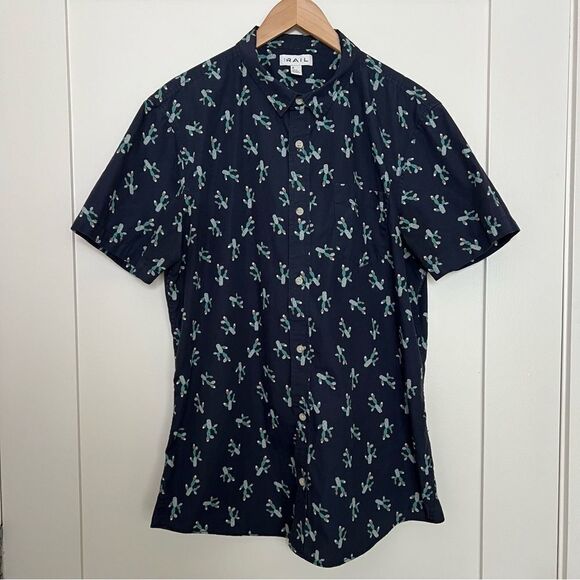 The Rail Shirt Mens XL Blue Cactus Print Short Sleeve Button Up Vacation Cotton - Picture 1 of 12